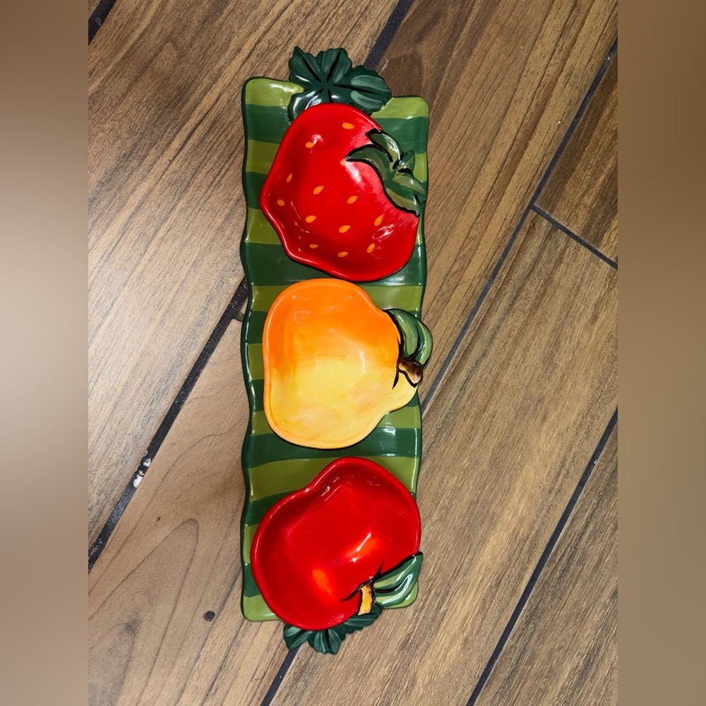 Colorful fruit themed tray with 3 dish set Bella Casa ceramic